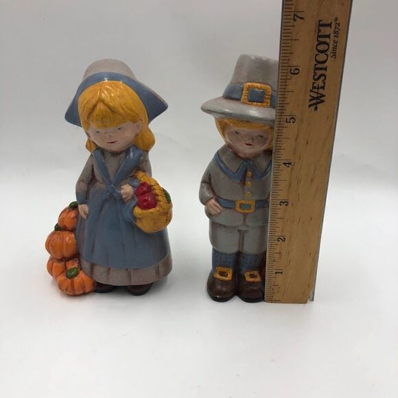 Vintage MCM Set of 2 Ceramic Thanksgiving Pumpkin Harvest Figurines Male Female - Picture 13 of 13